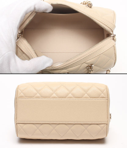 美品 CHANEL 2WAYチェーンショルダーバッグ ミニボストンバッグ 斜め掛け ゴールド金具 キャビアスキン マトラッセ レディース シャネル
