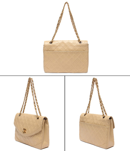 CHANEL チェーンショルダーバッグ 肩掛け ゴールド金具 ダブルチェーン シングルフラップ ラムスキン 1番台 レディース シャネル