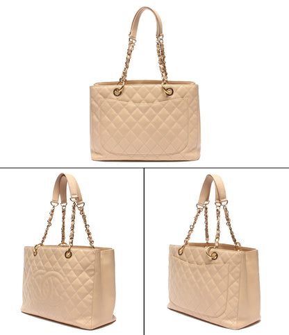CHANEL チェーンショルダーバッグ トートバッグ 肩掛け ゴールド金具 マトラッセ キャビアスキン 13番台 グランドショッピングトート レディース