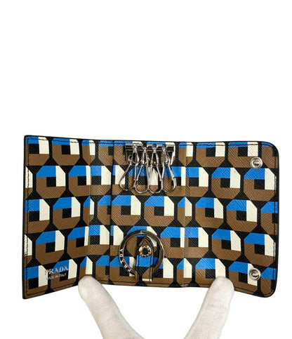 美品 PRADA 4連キーケース キーリング付き サフィアーノ 1PG004 メンズ レディース プラダ
