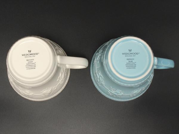 美品 WEDGWOOD マグカップ 2点セット ペア フェスティビティ アイボリー ブルー ウエッジウッド