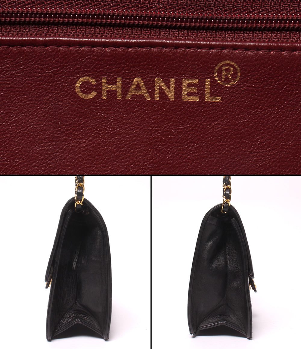 CHANEL チェーンショルダーバッグ プッシュロック ラムスキン ゴールド金具 肩掛け マトラッセ レディース シャネル