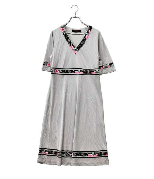 LEONARD 半袖ワンピース 花柄 トリム Vネック 0130553 レディース SIZE M レオナール