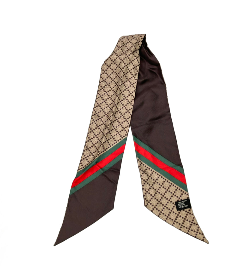 未使用級☆グッチ スカーフ ホースビット 箱・リボン付き シルク100% GG グッチ スカーフ GUCCI シルク ネックボウ リボンスカーフ ナロー