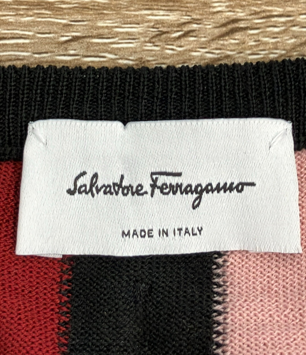 Salvatore Ferragamo 長袖ニット カラーブロック 赤 ピンク 白 レディース SIZE M サルヴァトーレフェラガモ