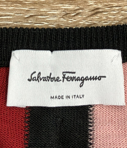 Salvatore Ferragamo 長袖ニット カラーブロック 赤 ピンク 白 レディース SIZE M サルヴァトーレフェラガモ