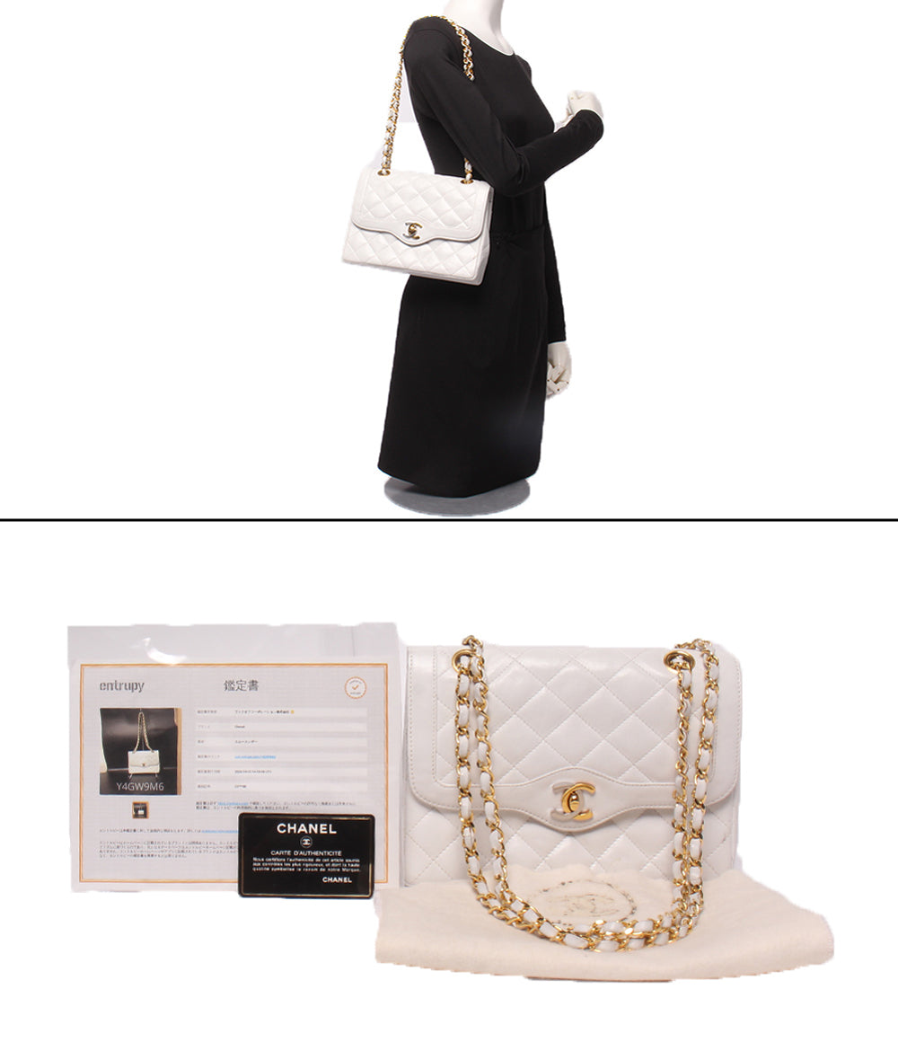 CHANEL チェーンショルダーバッグ Wチェーン Wフラップ 肩掛け ラムスキン パリ限定 マトラッセ レディース シャネル
