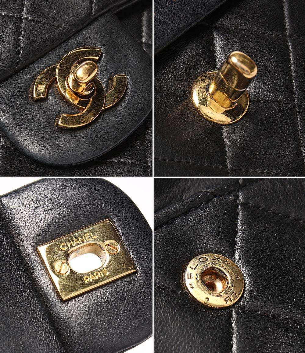 CHANEL チェーンショルダーバッグ ダブルフラップ Wチェーン ゴールド金具 カーフスキン マトラッセ 23 レディース シャネル