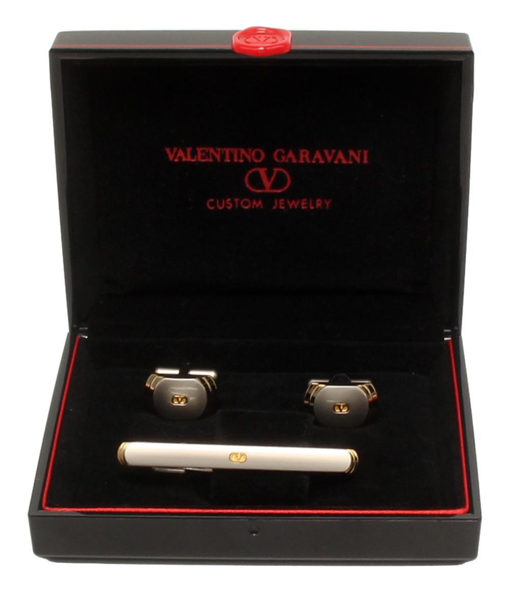 美品 ヴァレンティノ・ガラヴァーニ タイピン タイバー カフス ロゴ 2点セット メンズ Valentino Garavani