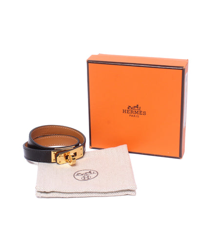 HERMES レザーブレスレット ゴールド金具 Z刻印 ケリー ドゥブルトゥール レディース エルメス