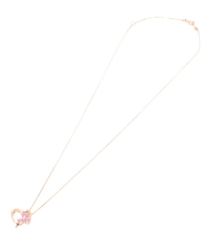 美品 ネックレス K10 ピンクサファイヤ ダイヤ ハートモチーフ フラワーモチーフ レディース