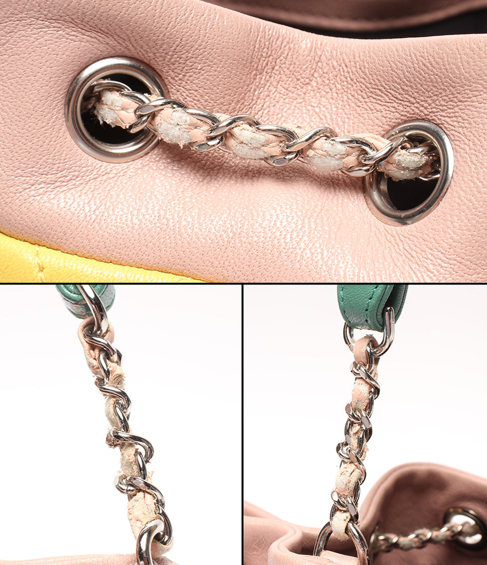 訳あり CHANEL 2WAYハンドバッグ ショルダーバッグ 斜め掛け 肩掛け シルバー金具 マトラッセ ラムスキン 巾着型 ココマーク レディース シャネル