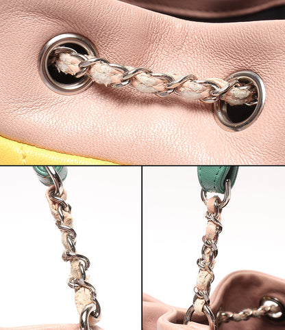 訳あり CHANEL 2WAYハンドバッグ ショルダーバッグ 斜め掛け 肩掛け シルバー金具 マトラッセ ラムスキン 巾着型 ココマーク レディース シャネル