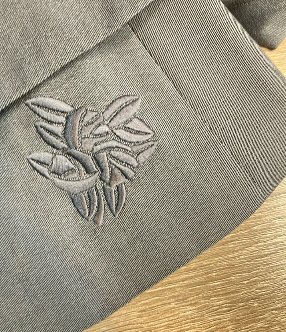 美品 LANVIN collection ノーカラージャケット シルクウールスリーローズ刺繍 フロントボタン 比翼仕立て タグ付き 2411202 レディース SIZE 38 (S)