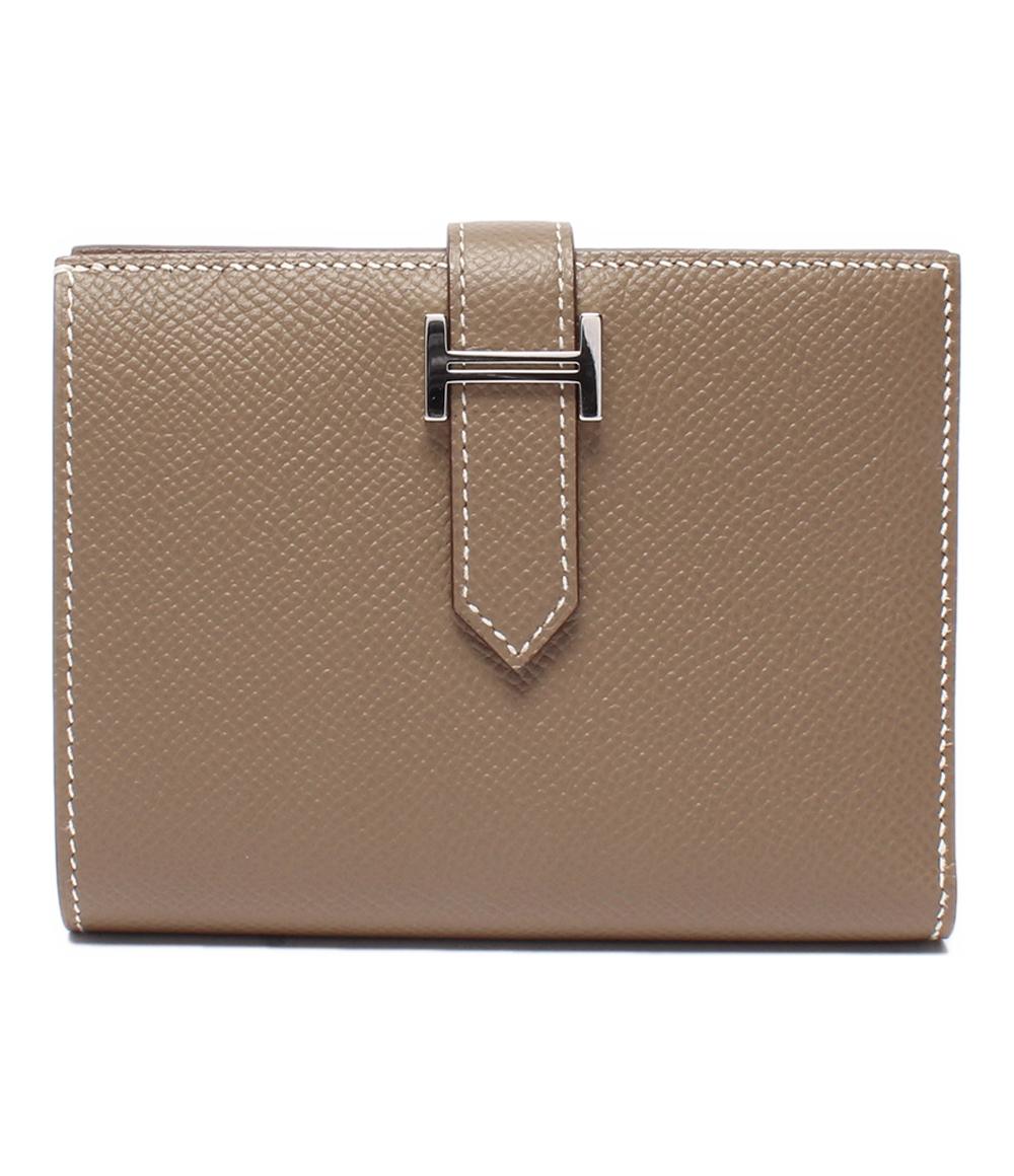 美品 HERMES 二つ折り財布 シルバー金具 Y刻印 エトゥープ ベアンコンパクト レディース エルメス