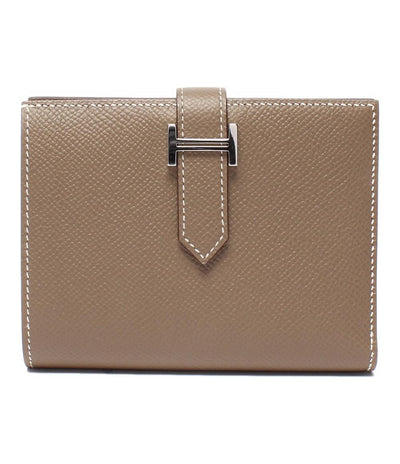 美品 HERMES 二つ折り財布 シルバー金具 Y刻印 エトゥープ ベアンコンパクト レディース エルメス