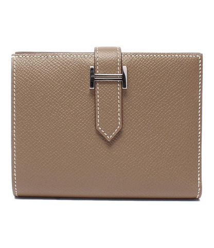 美品 HERMES 二つ折り財布 シルバー金具 Y刻印 エトゥープ ベアンコンパクト レディース エルメス
