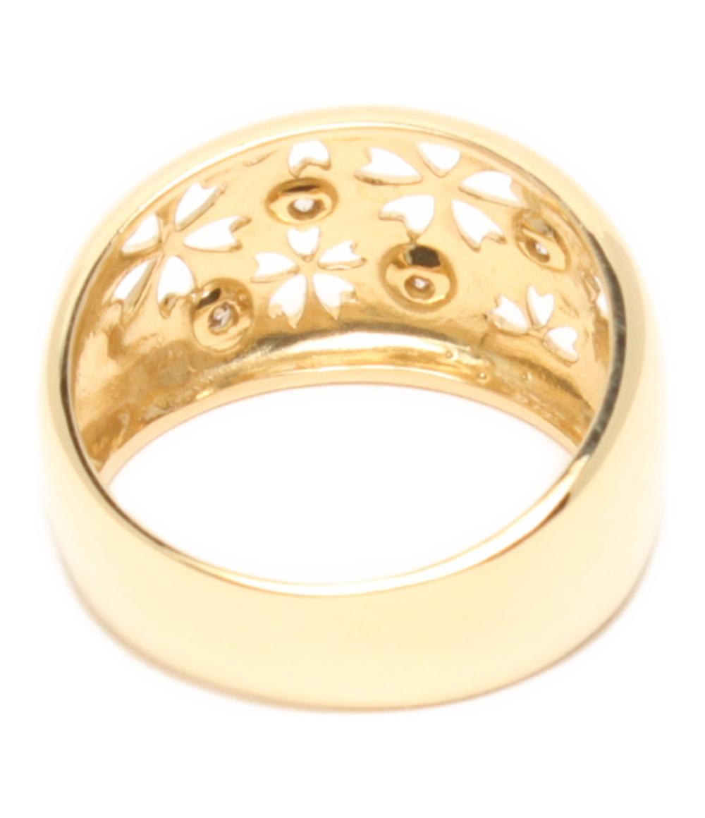 美品 リング 指輪 K18 ダイヤ 0.05ct 透かし彫り 和柄 サクラ レディース SIZE 10号
