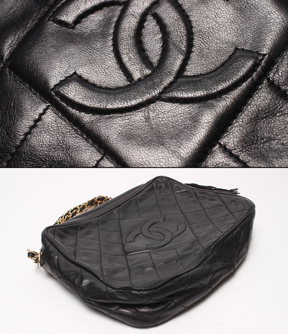CHANEL チェーンショルダーバッグ ラムスキン ゴールド金具 1番台 マトラッセ レディース シャネル