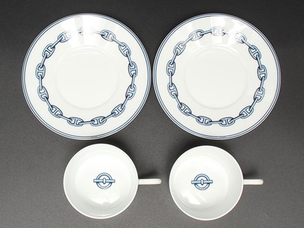 美品 エルメス カップ＆ソーサー 2客セット ペア シェーヌダンクル HERMES