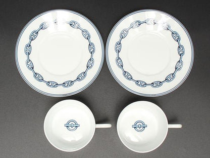 美品 エルメス カップ＆ソーサー 2客セット ペア シェーヌダンクル HERMES