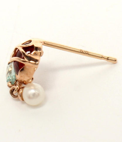 美品 ピアス K18 K10 ガーネット アクアマリン パール フラワーモチーフ 花モチーフ レディース
