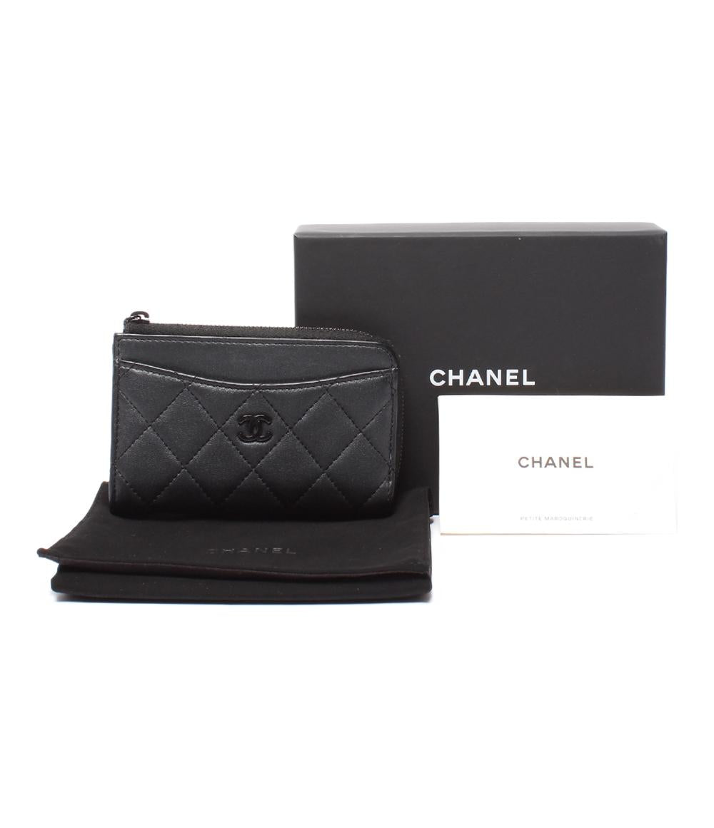 CHANEL カードケース コインケース フラグメントケース ブラック金具 ソーブラック マトラッセ ラムスキン AP3179 レディース シャネル