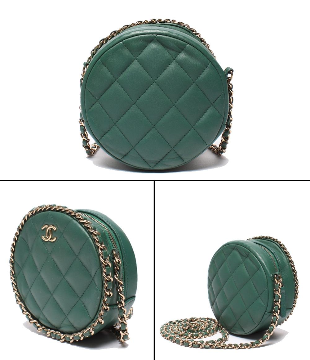 CHANEL チェーンショルダーバッグ ラウンド マトラッセ ゴールド金具