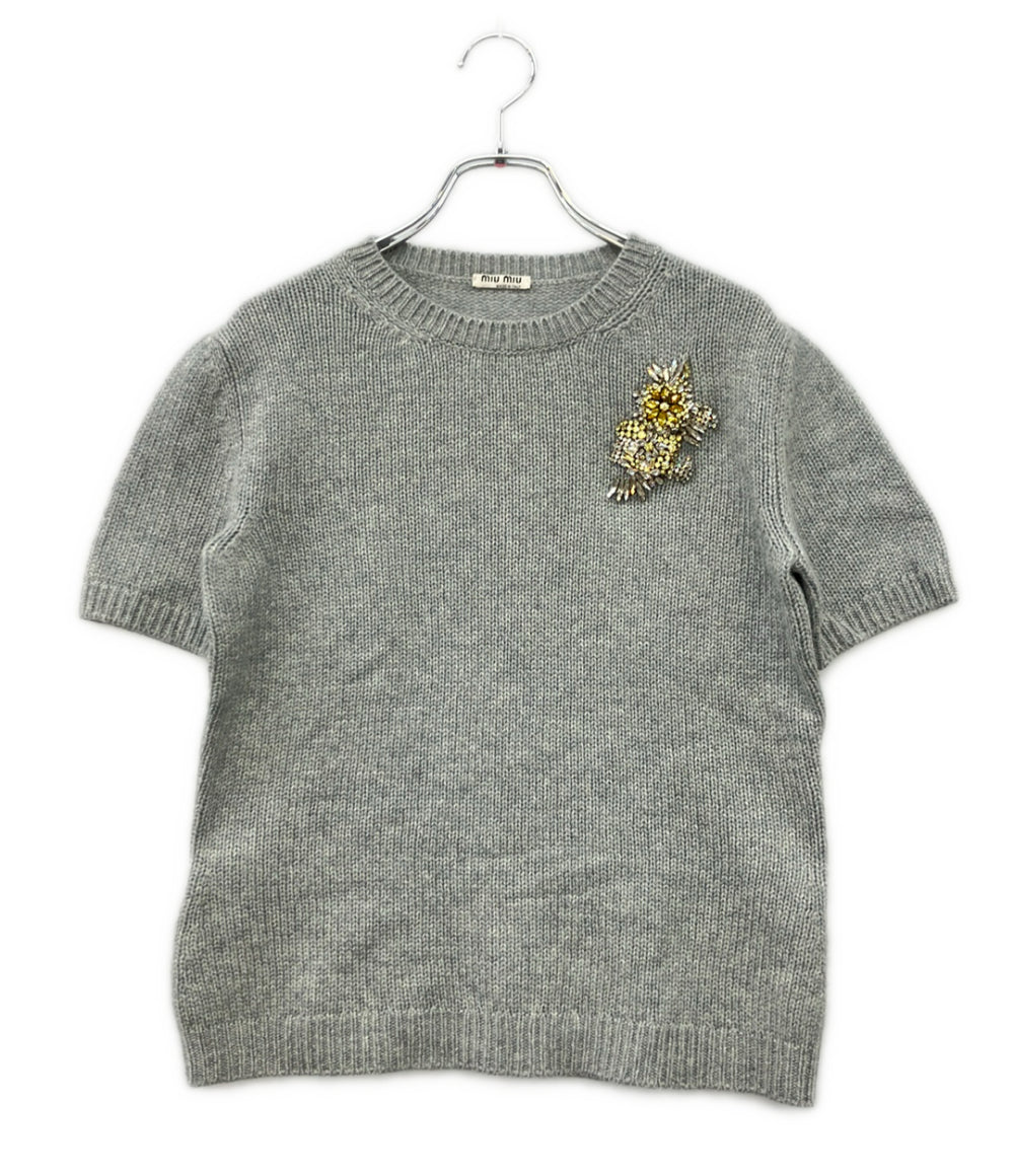 Miu Miu 半袖 ニット ビジュー付き MMN872 レディース SIZE 40 (S) ミュウ ミュウ