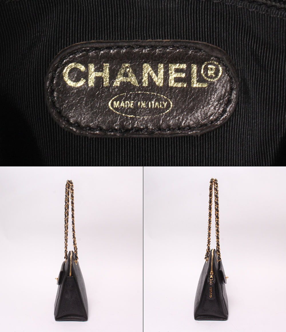 CHANEL チェーンショルダーバッグ 肩掛け ゴールド金具 5番台 キャビアスキン レディース シャネル