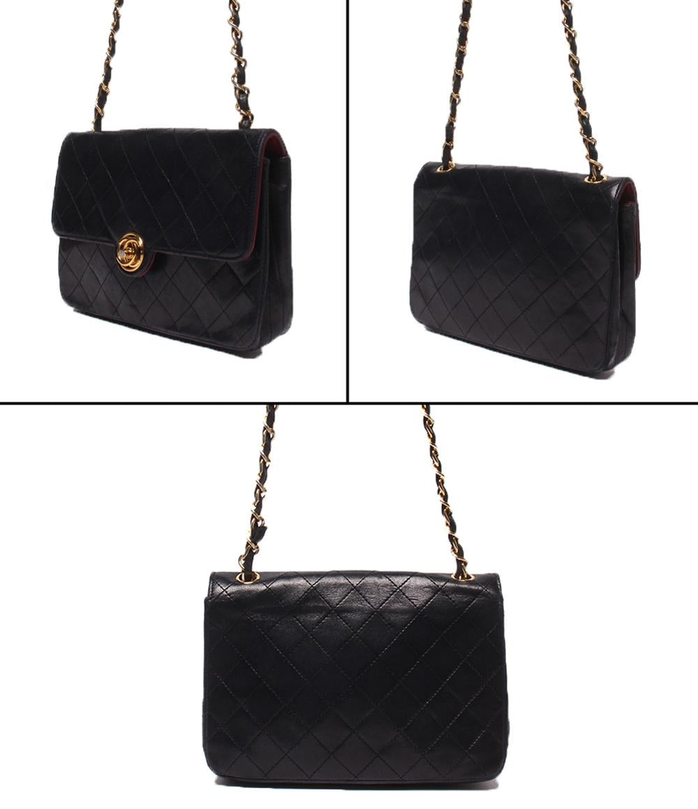 CHANEL チェーンショルダーバッグ シングルフラップ 斜め掛け ヴィンテージ ラムスキン ゴールド金具 マトラッセ レディース シャネル