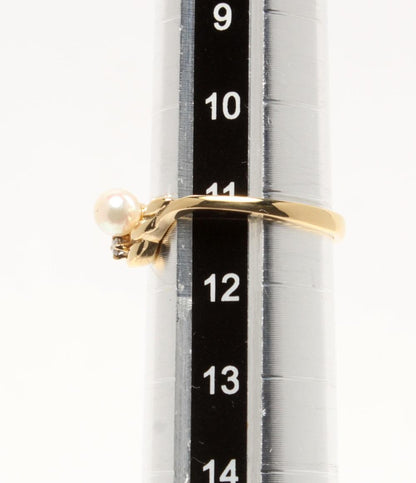 美品 MIKIMOTO リング 指輪 K18 ベビーパール 4.1mm ダイヤ 3P レディース SIZE 11号 ミキモト