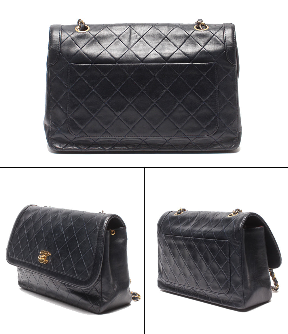 CHANEL チェーンショルダーバッグ 肩掛け 斜め掛け ゴールド金具 マトラッセ シングルチェーン シングルフラップ ラムスキン レディース シャネル