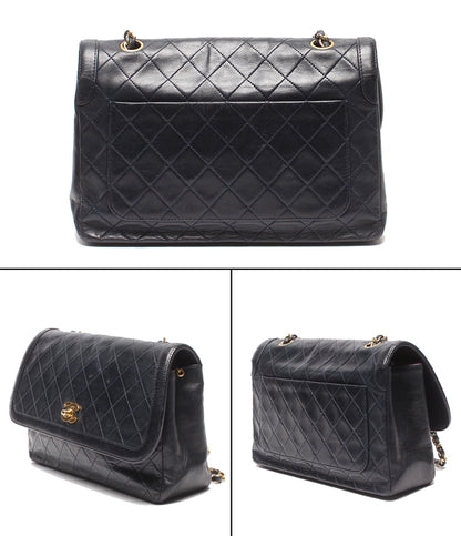 CHANEL チェーンショルダーバッグ 肩掛け 斜め掛け ゴールド金具 マトラッセ シングルチェーン シングルフラップ ラムスキン レディース シャネル