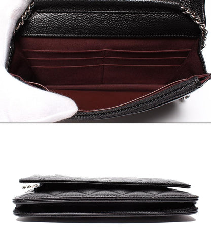 美品 シャネル チェーンショルダーウォレット シルバー金具 キャビアスキン マトラッセ レディース CHANEL