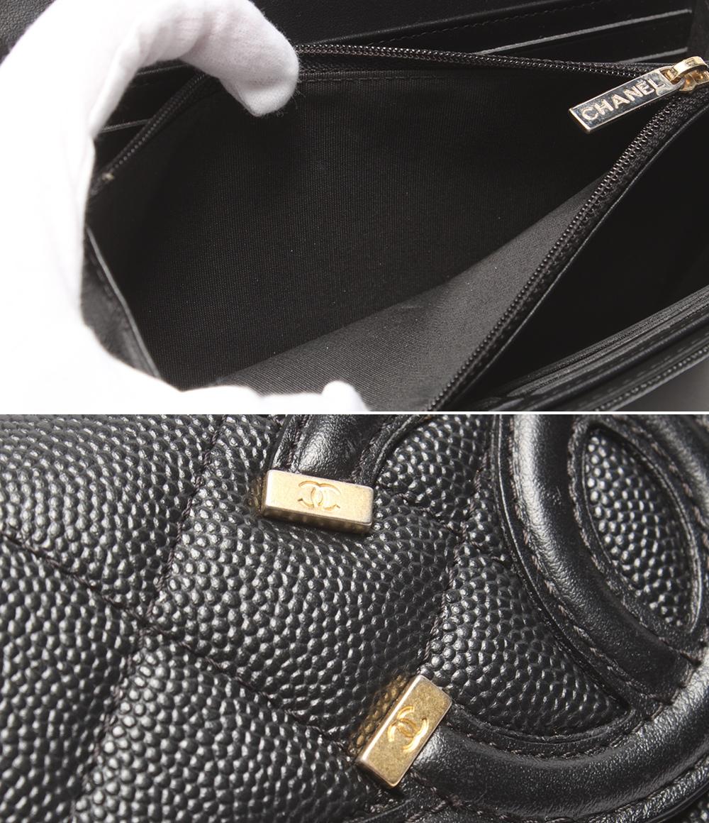 CHANEL 長財布 ゴールド金具 CCフィグリー キャビアスキン A84448