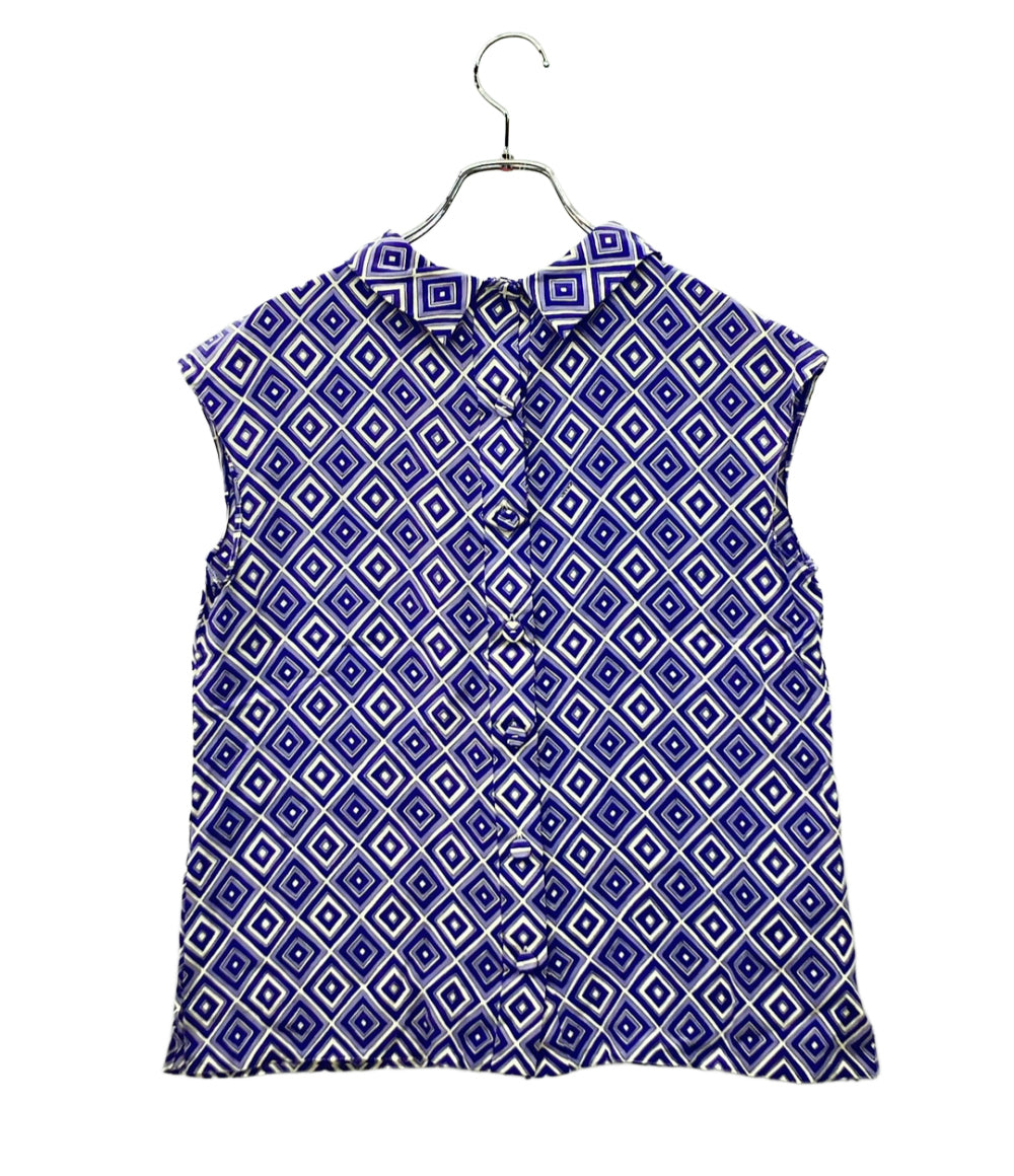 PRADA ノースリーブブラウス シルク100% 幾何学模様 レディース SIZE 40 (M) プラダ