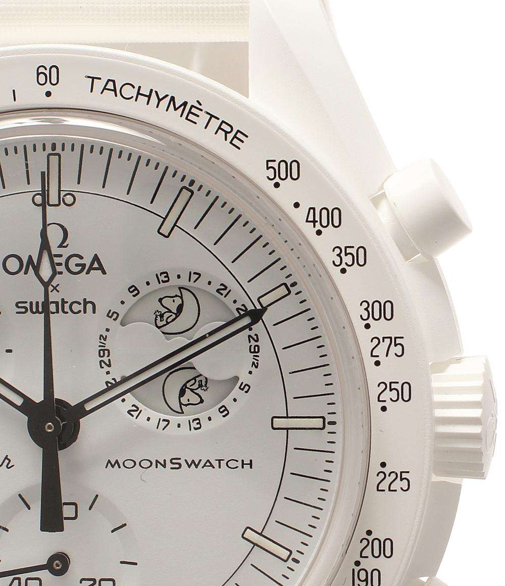 美品 腕時計 OMEGA × SWATCH x Snoopy MOONSWATCH MISSION TO THE MOONPHASE クオーツ ホワイト ユニセックス オメガ スウォッチ
