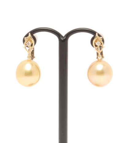 美品 イヤリング K18 パール 10.6x12mm ダイヤ 0.02ct レディース