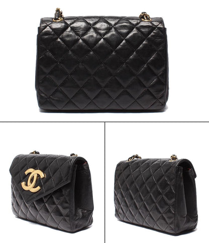 CHANEL チェーンショルダーバッグ シングルチェーン シングルフラップ ゴールド金具 ラムスキン 0番台 マトラッセ レディース シャネル