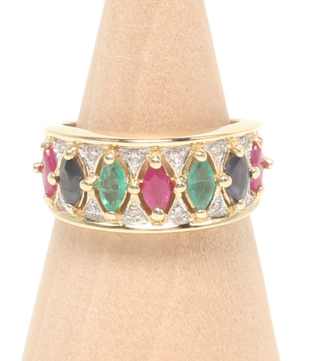 美品 リング 指輪 K14 エメラルド ルビー サファイア 0.96ct ダイヤ 0.06ct レディース SIZE 12号