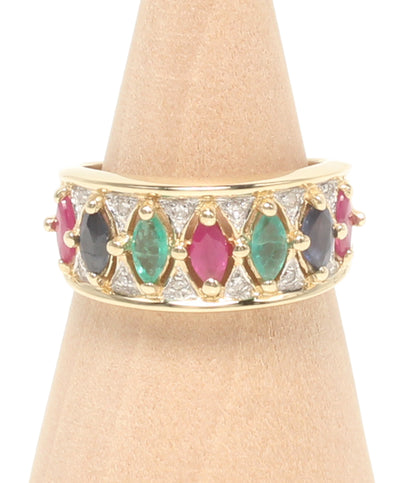 美品 リング 指輪 K14 エメラルド ルビー サファイア 0.96ct ダイヤ 0.06ct レディース SIZE 12号
