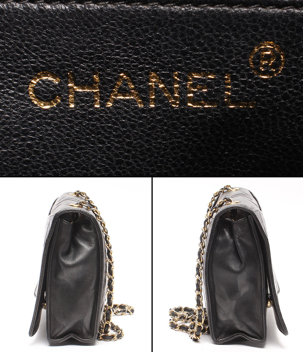CHANEL チェーンショルダーバッグ 肩掛け ゴールド金具 シングルチェーン シングルフラップ マトラッセ ラムスキン レディース シャネル