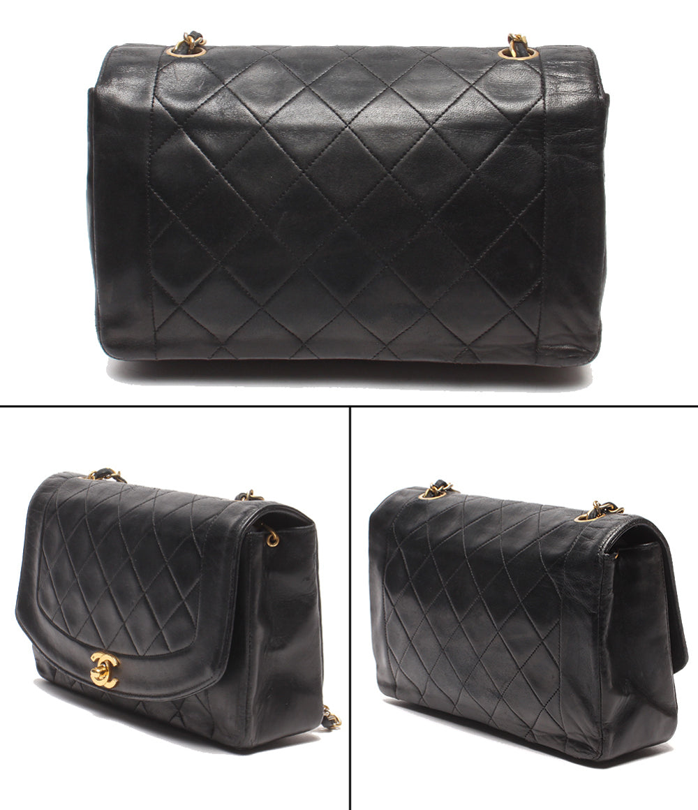 CHANEL チェーンショルダーバッグ 肩掛け ゴールド金具 シングルチェーン シングルフラップ ダイアナ25 マトラッセ ラムスキン レディース シャネル