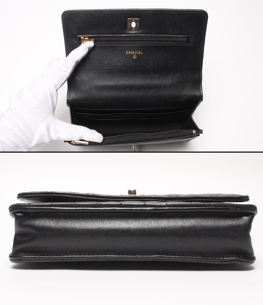 CHANEL チェーンウォレット ショルダーバッグ 斜め掛け ゴールド金具 マトラッセ シングルフラップ ラムスキン レディース シャネル