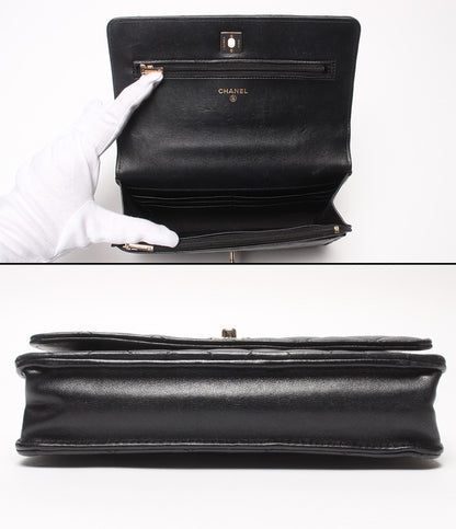 CHANEL チェーンウォレット ショルダーバッグ 斜め掛け ゴールド金具 マトラッセ シングルフラップ ラムスキン レディース シャネル