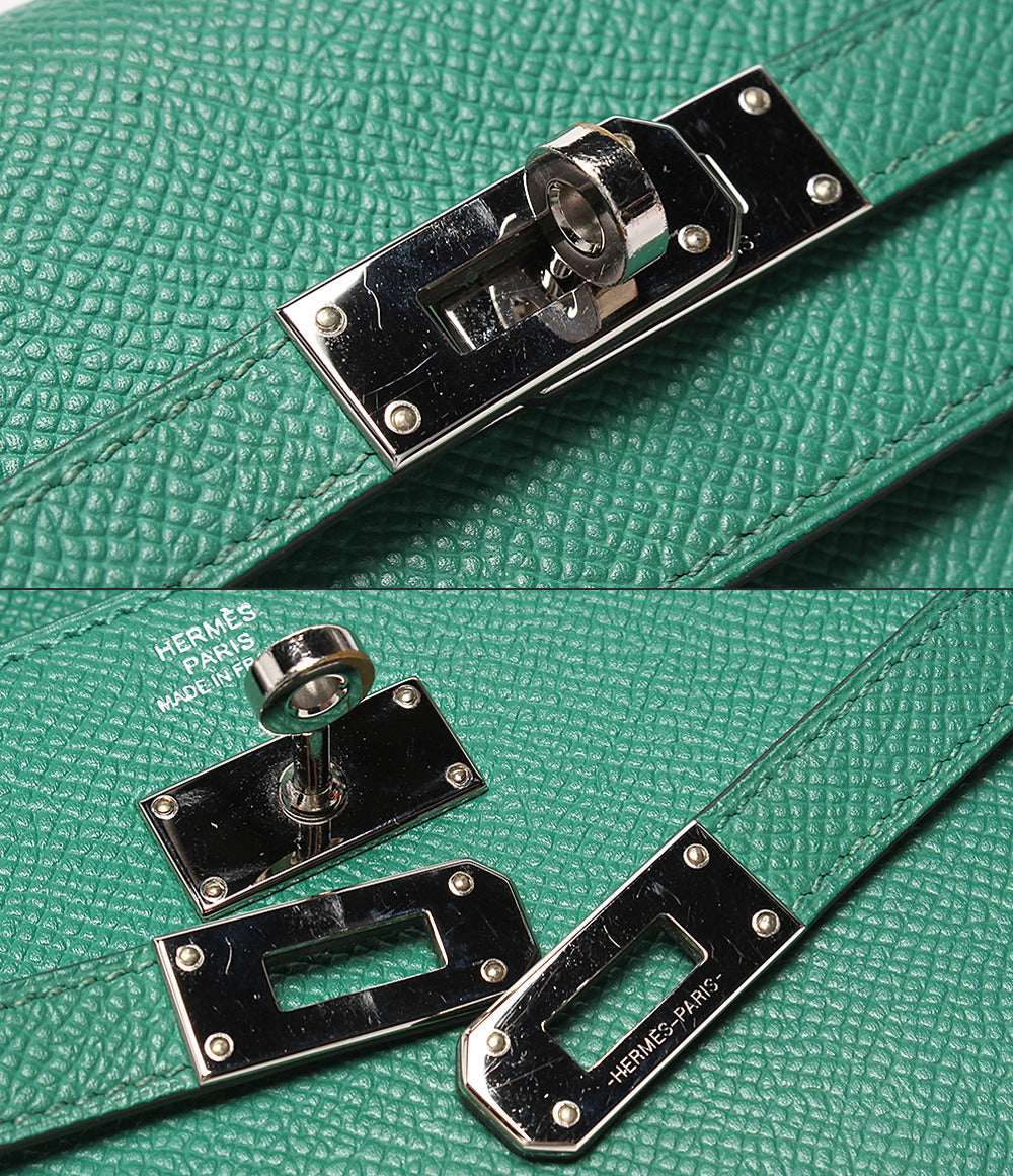 HERMES 長財布 シルバー金具 A刻印 ヴォーエプソン ヴェールジェイド ケリー ウォレット ロング レディース エルメス