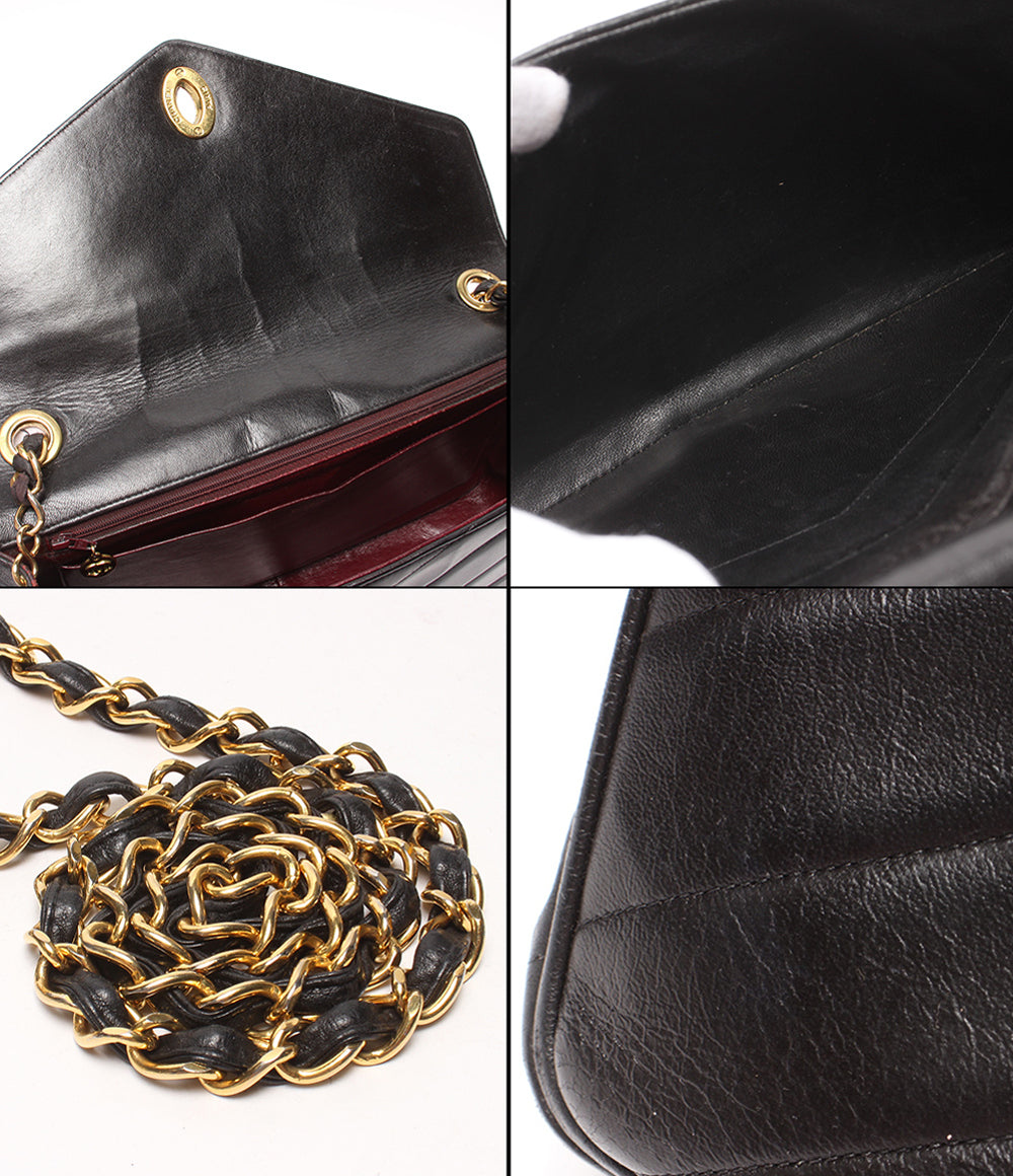 CHANEL チェーンショルダーバッグ 斜め掛け ゴールド金具 Vステッチ シェブロン シングルチェーン シングルフラップ ３番台 レディース シャネル