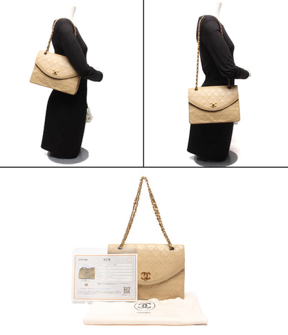 CHANEL チェーンショルダーバッグ 肩掛け ゴールド金具 ダブルチェーン シングルフラップ ラムスキン 1番台 レディース シャネル
