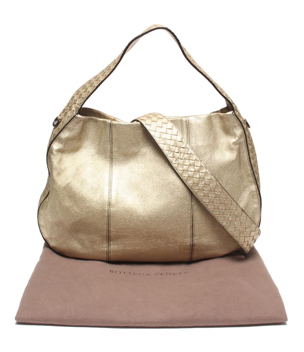 【美品】ボッテガヴェネタ ハンドバッグ ゴールド メタリック イントレチャート BOTTEGA VENETA 2way ワンショルダーバッグ 肩掛け 斜め掛け ゴールド